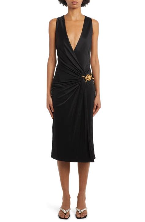 versace little black dress|versace pleated dress.